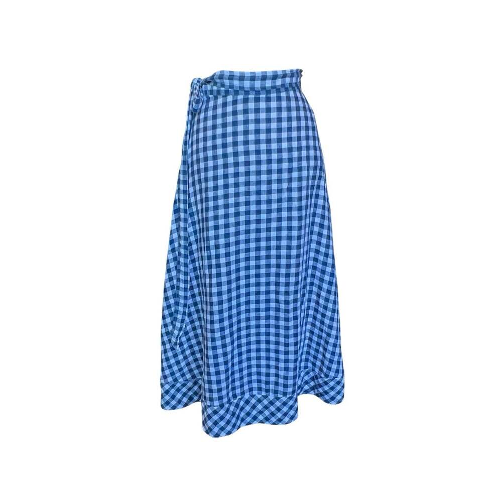 Polo Ralph Lauren Linen Gingham Plaid Wrap Maxi Skirt Women’s Medium Blue White - Picture 6 of 16